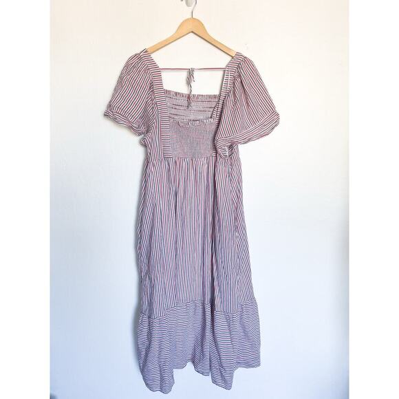 Old Navy Midi Dress Size XL Red White Blue Striped Ruffle Smocked Patriotic Maxi - Picture 6 of 9
